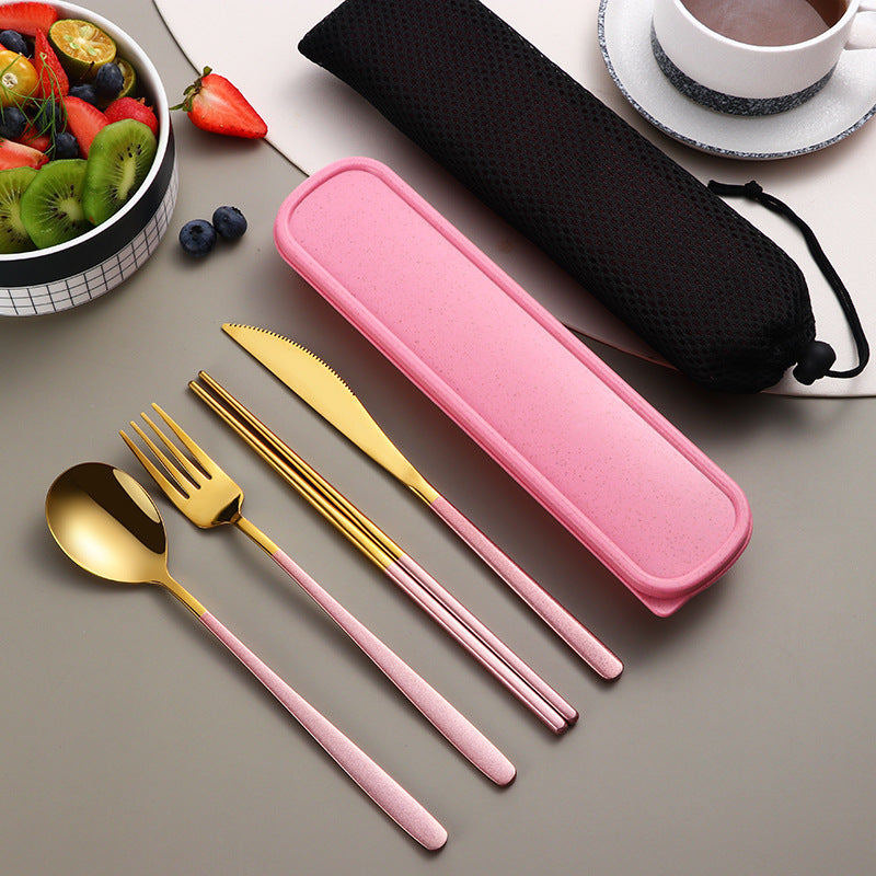 Portable 304 Cutlery Set Gold Color