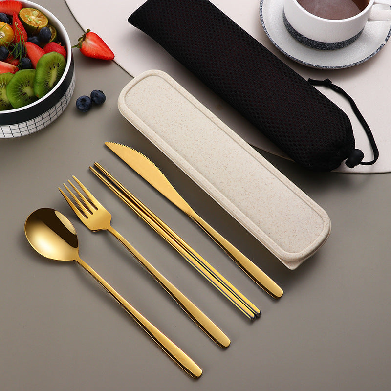 Portable 304 Cutlery Set Gold Color