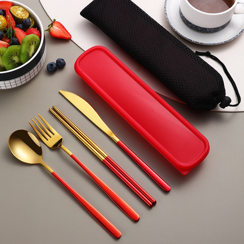 Portable 304 Cutlery Set Gold Color