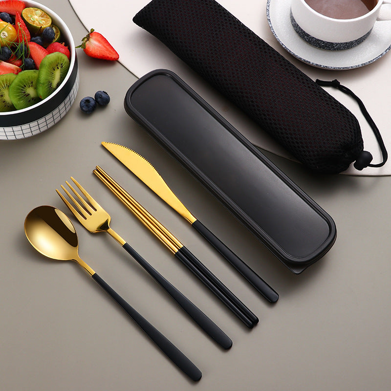 Portable 304 Cutlery Set Gold Color