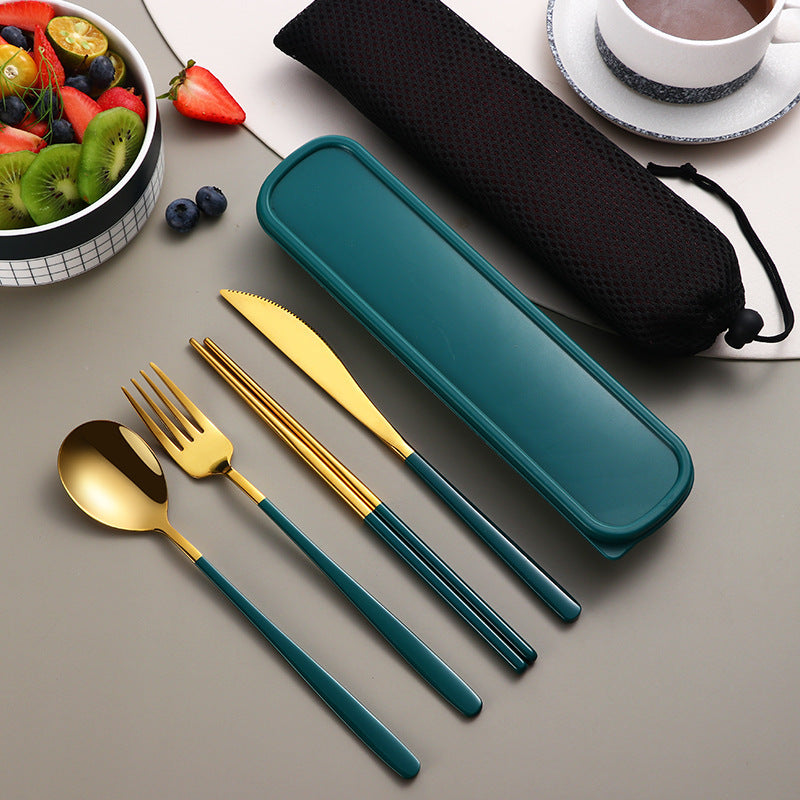 Portable 304 Cutlery Set Gold Color